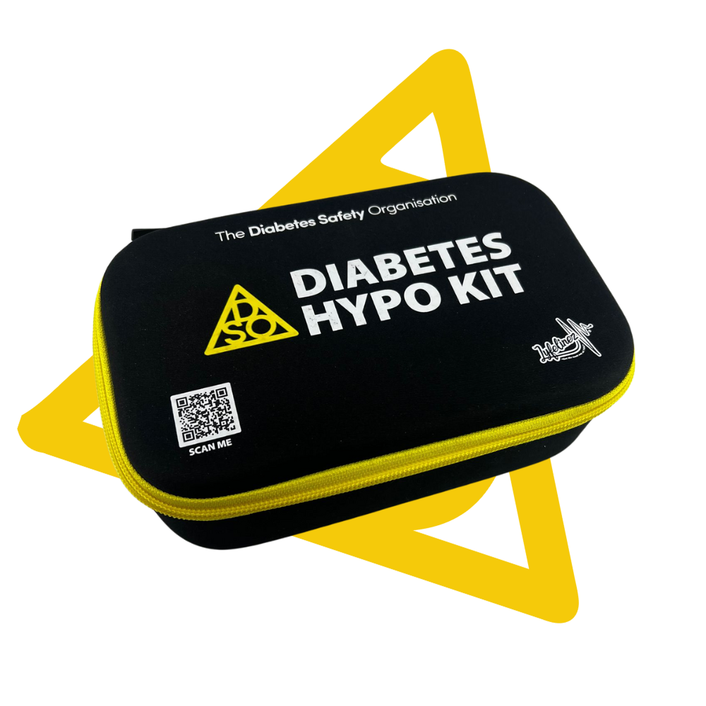 The outside of a diabites kit. Yellow zip with a black body