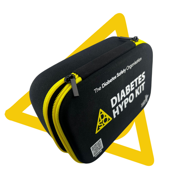 The outside of a diabites kit. Yellow zip with a black body